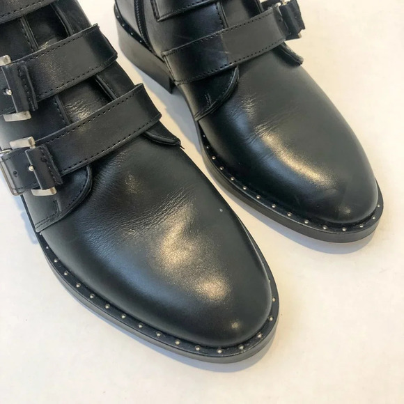 LITTLE BURGUNDY Black Leather Buckle Almond Toe Western Ankle Booties Women's 6 - Picture 2 of 9